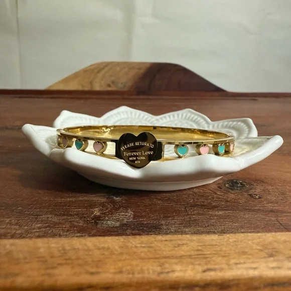 Women 925 Silver Plated Gold Tone Stainless Steel Hollow Heart Bangles Bracelet